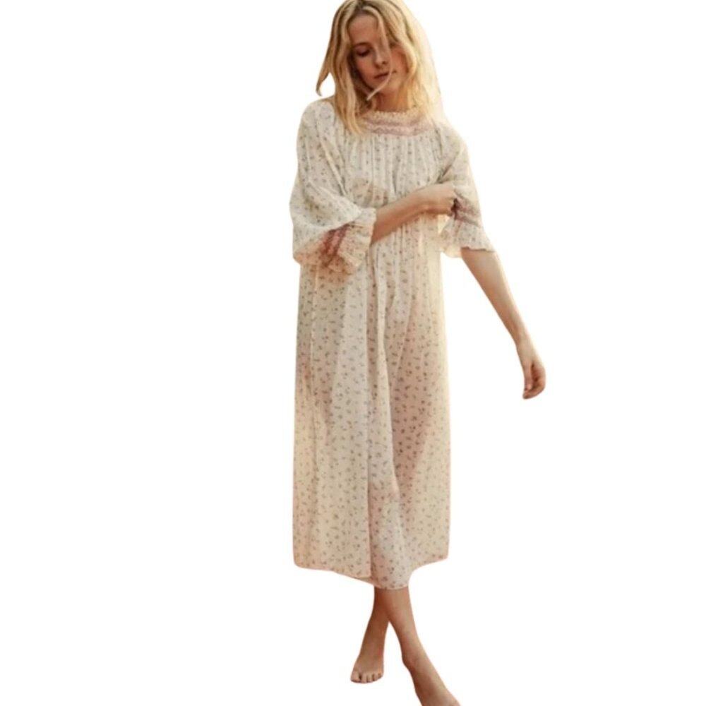 Doen Lapis Sweetpea Floral Nightgown Loungewear Cotton Cottagecore Blush Medium